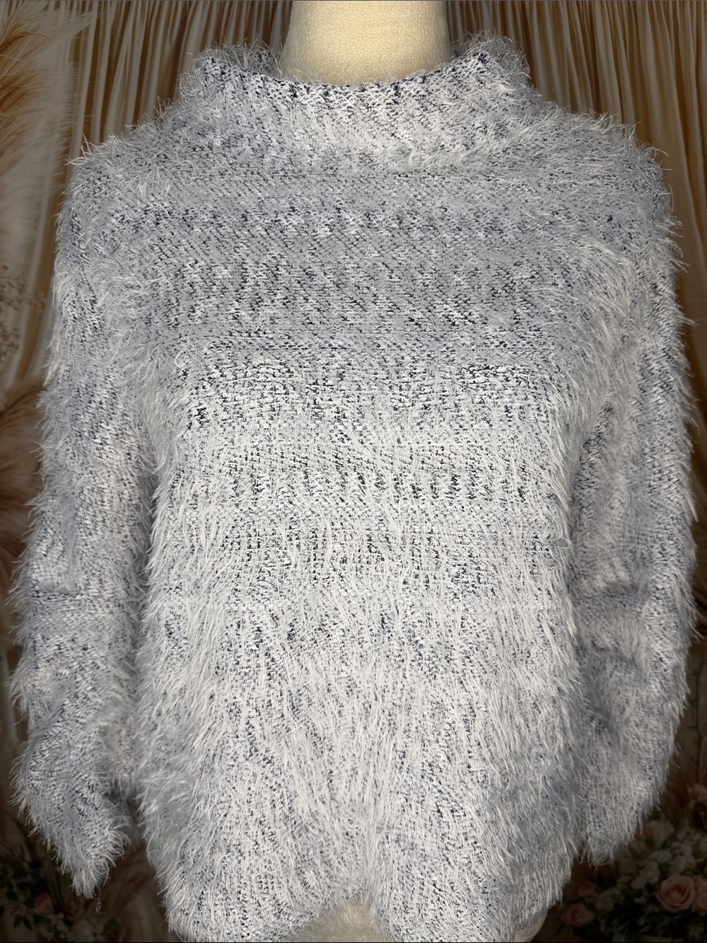 Vince Camuto Fuzzy Cowl-Neck Sweater in Light Gray